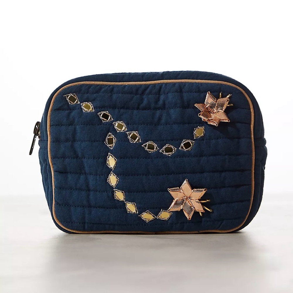 Free People Navy Embroidered Cosmetic Bag